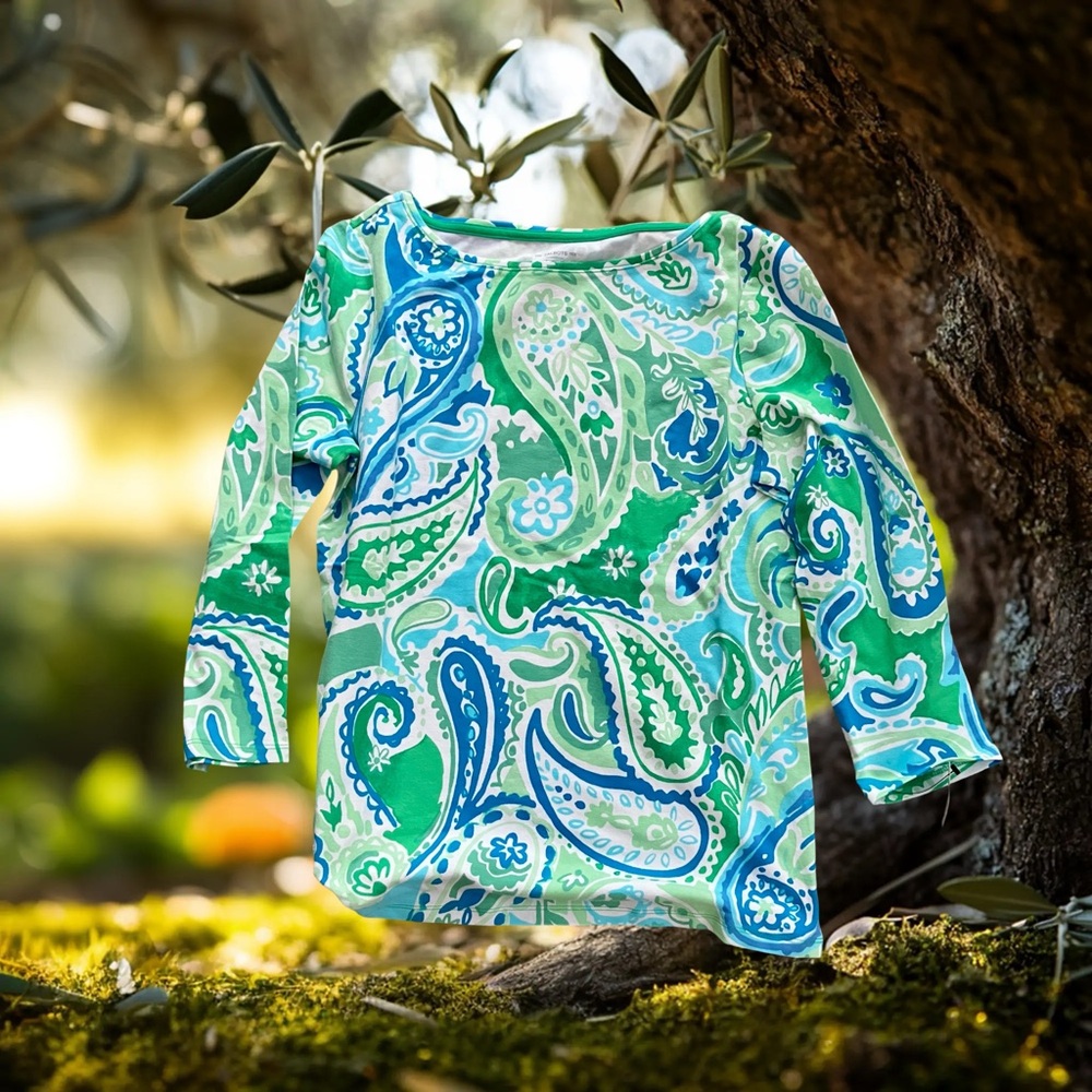 Talbots Green and Blue Paisley Top
